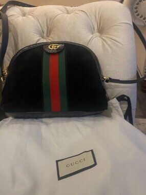 Black Suede Ophidia gold hardware cross body Gucci bag